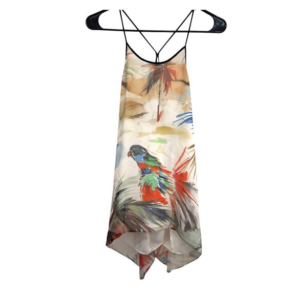 Milly Bird Parrot Print Silk Blend Tank Top Lined Size 2 Flowy Sexy Tropical - Picture 1 of 6